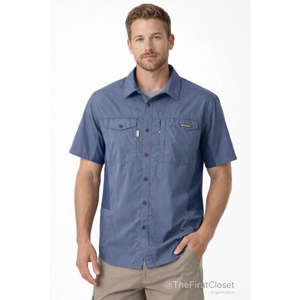 Free‎ Country Mens Blue Short Sleeve Button Up Shirt Size Large